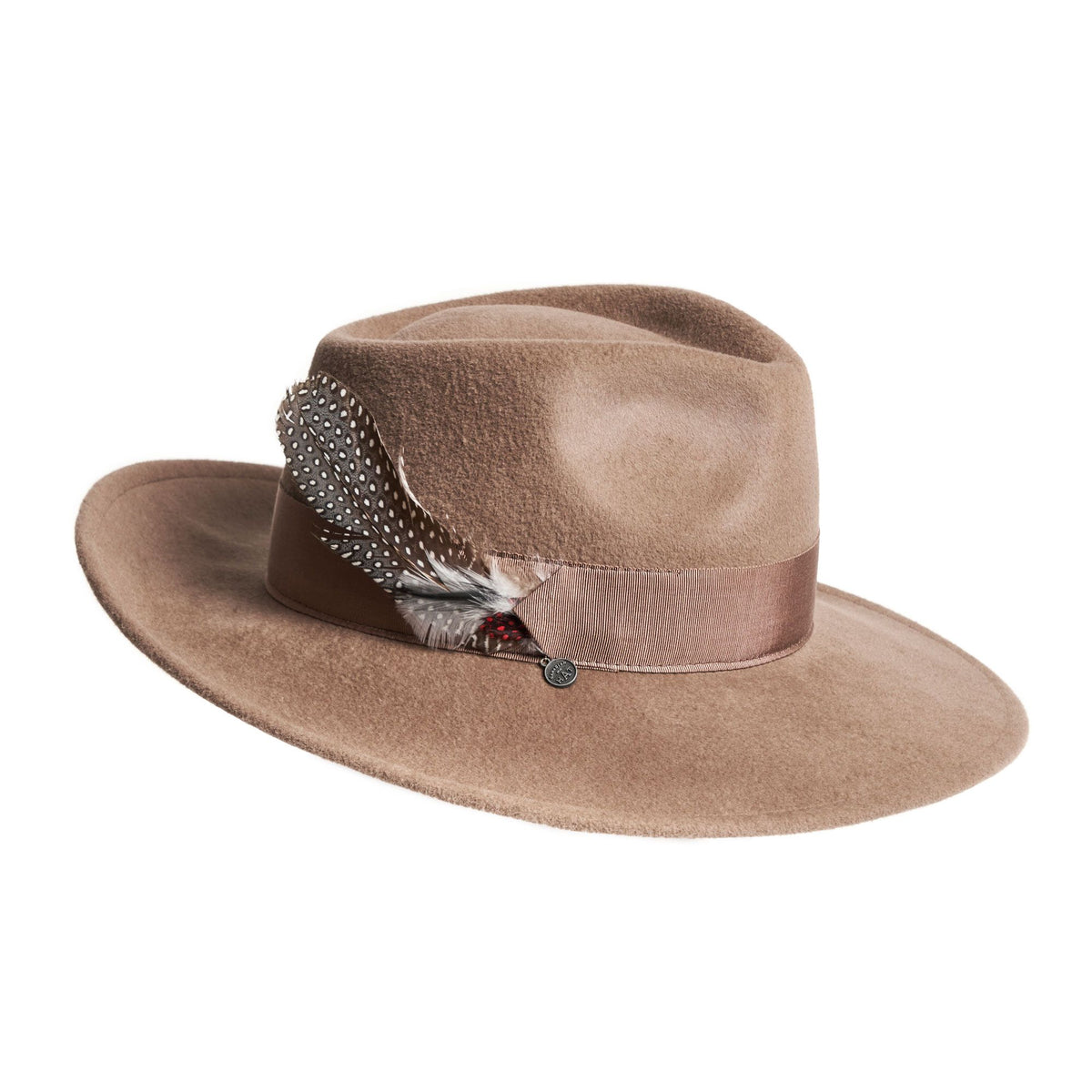 FEDINA - LARGE FUR FELT FEDORA HAT W FEATHER