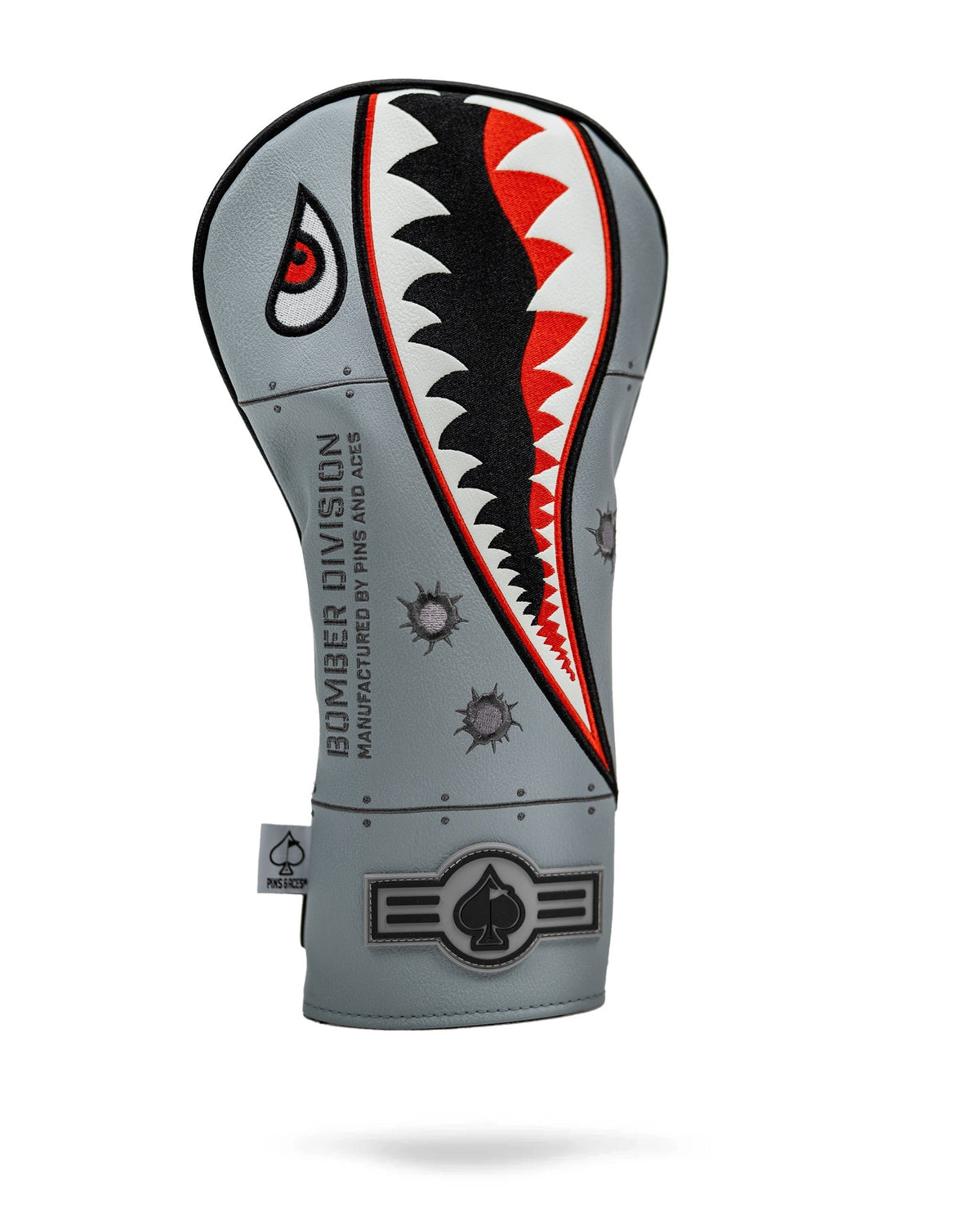 Bold shark-themed driver cover featuring a striking design with red and black accents, perfect for standout golfers.