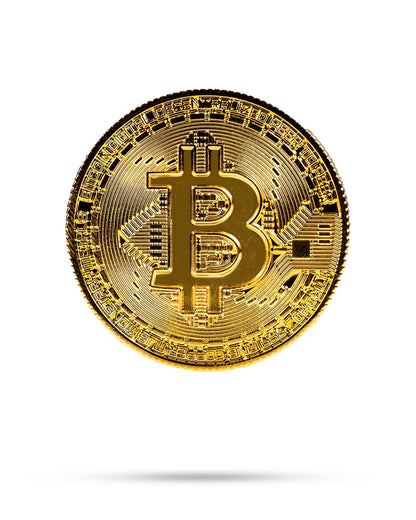 Gold Bitcoin ball marker featuring the iconic Bitcoin logo, perfect for golfers who want to showcase their love for cryptocurrency on the course.