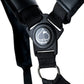 Close-up of the adjustable strap system on the Player Preferred Golf Bag in Obsidian, featuring a sleek spade logo.
