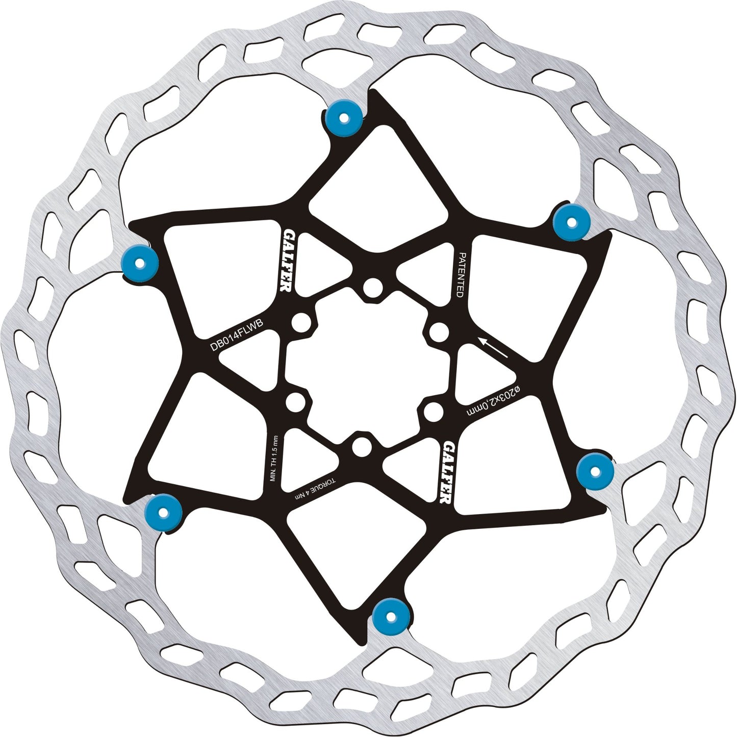 Disque de frein flottant 203mm X 2.0mm MTB à 6 boulons Bleu