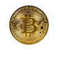 Bitcoin ball marker featuring a gold and black design with the Bitcoin logo, ideal for golfers.
