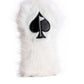 White fuzzy driver cover with a plush texture, featuring a sleek design and a snug fit for golf clubs.