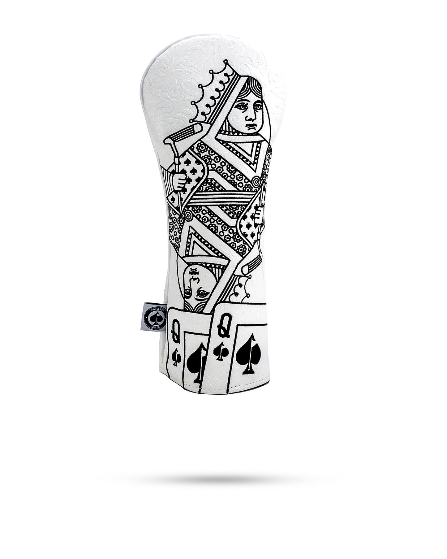 White Out Queen of Spades fairway cover featuring a stylish design with a queen of spades motif.