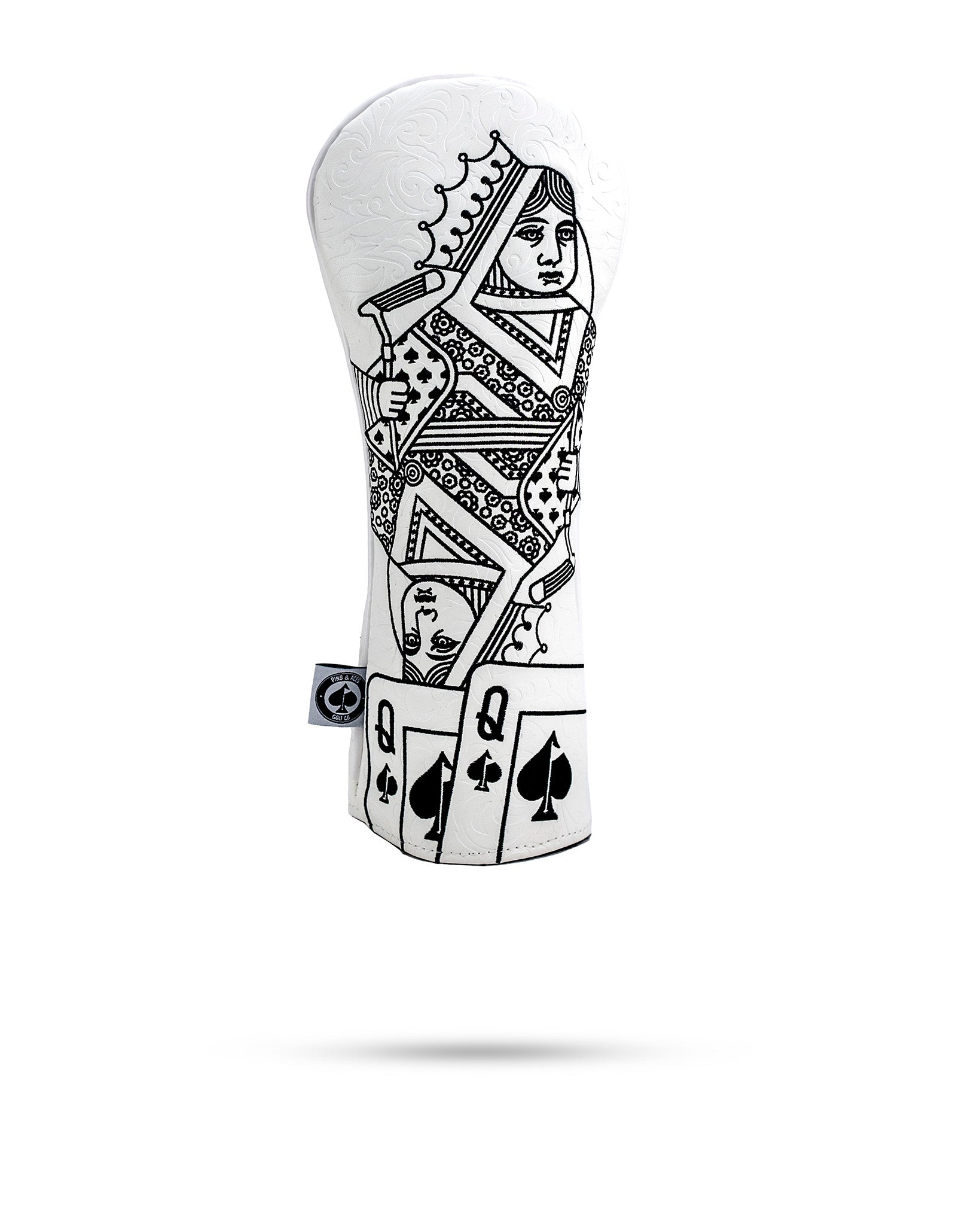 White Out Queen of Spades fairway cover featuring a stylish design with a queen of spades motif.