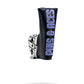 Alt text: "Black and white Ace of Spades blade putter cover featuring card suits design and large blue embroidered 'ACES & ACES' text, with a stylish patterned background."