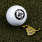 Don't Tread on Me ball marker featuring a coiled snake design, set against a golf ball background.