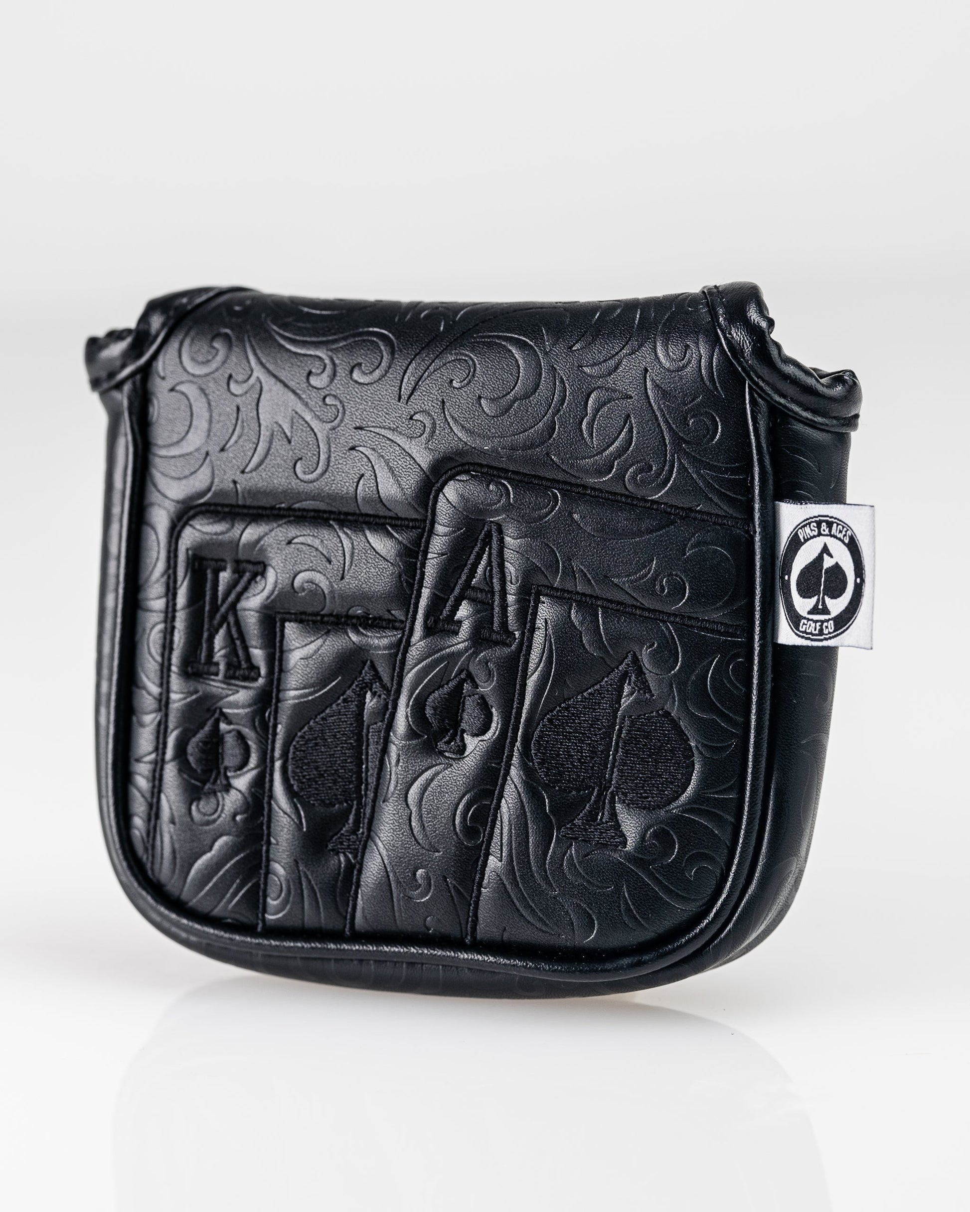 Blackout Ace of Spades mallet putter cover featuring a sleek black design with a spade motif, suitable for golf enthusiasts.