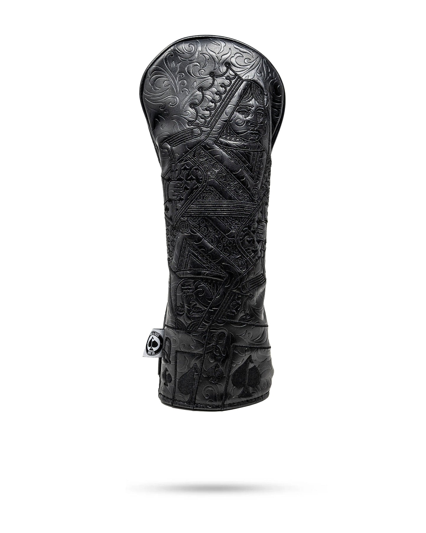 Blackout Queen of Spades fairway cover for golf clubs, featuring a sleek black design with a decorative queen of spades emblem.
