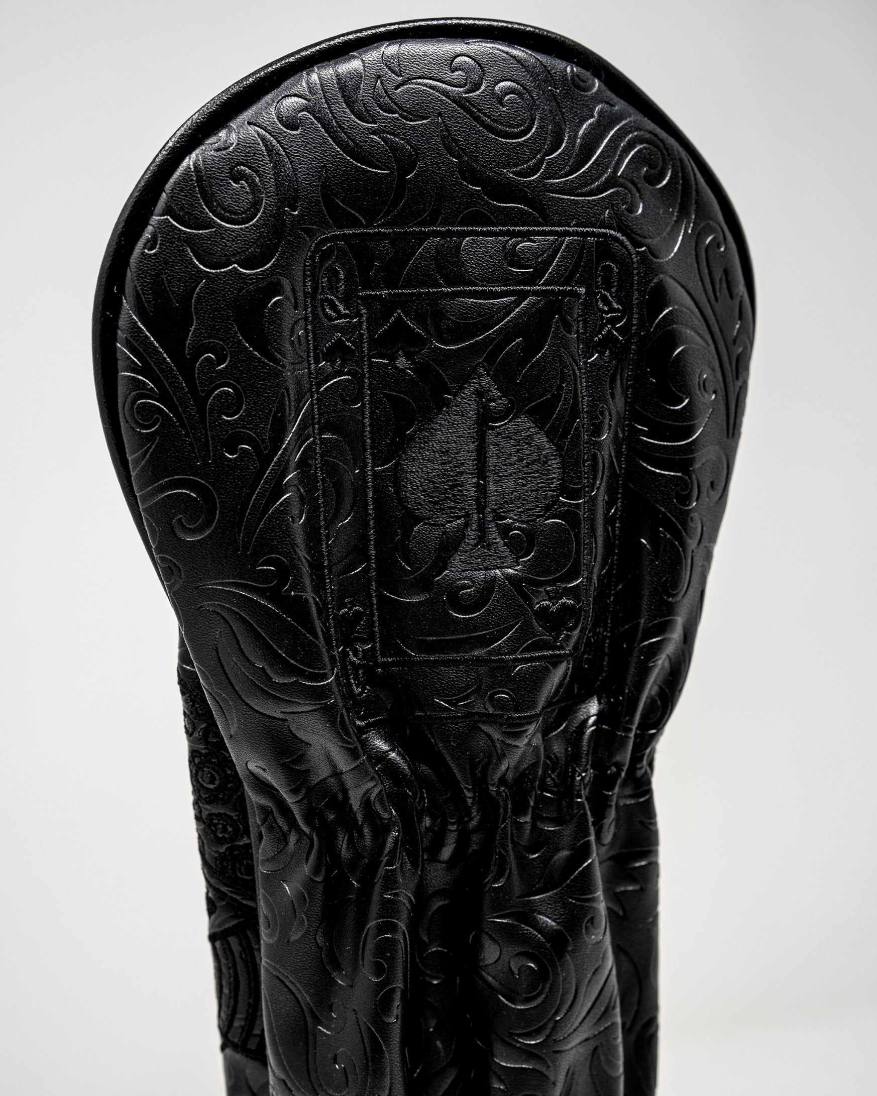 Blackout Queen of Spades fairway cover in black and white with a playing card design.