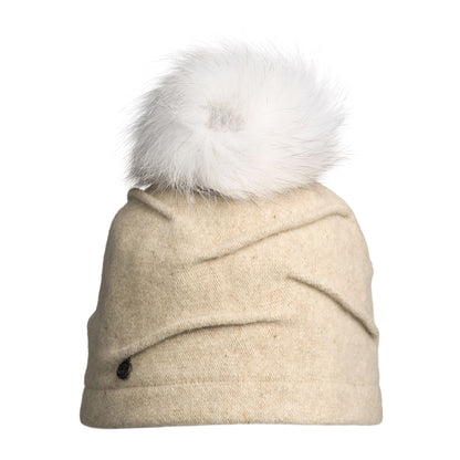 CLARETA - BONNET PLISSÉ ORMOS AVEC POMPON EN FOURRURE RECYCLÉE