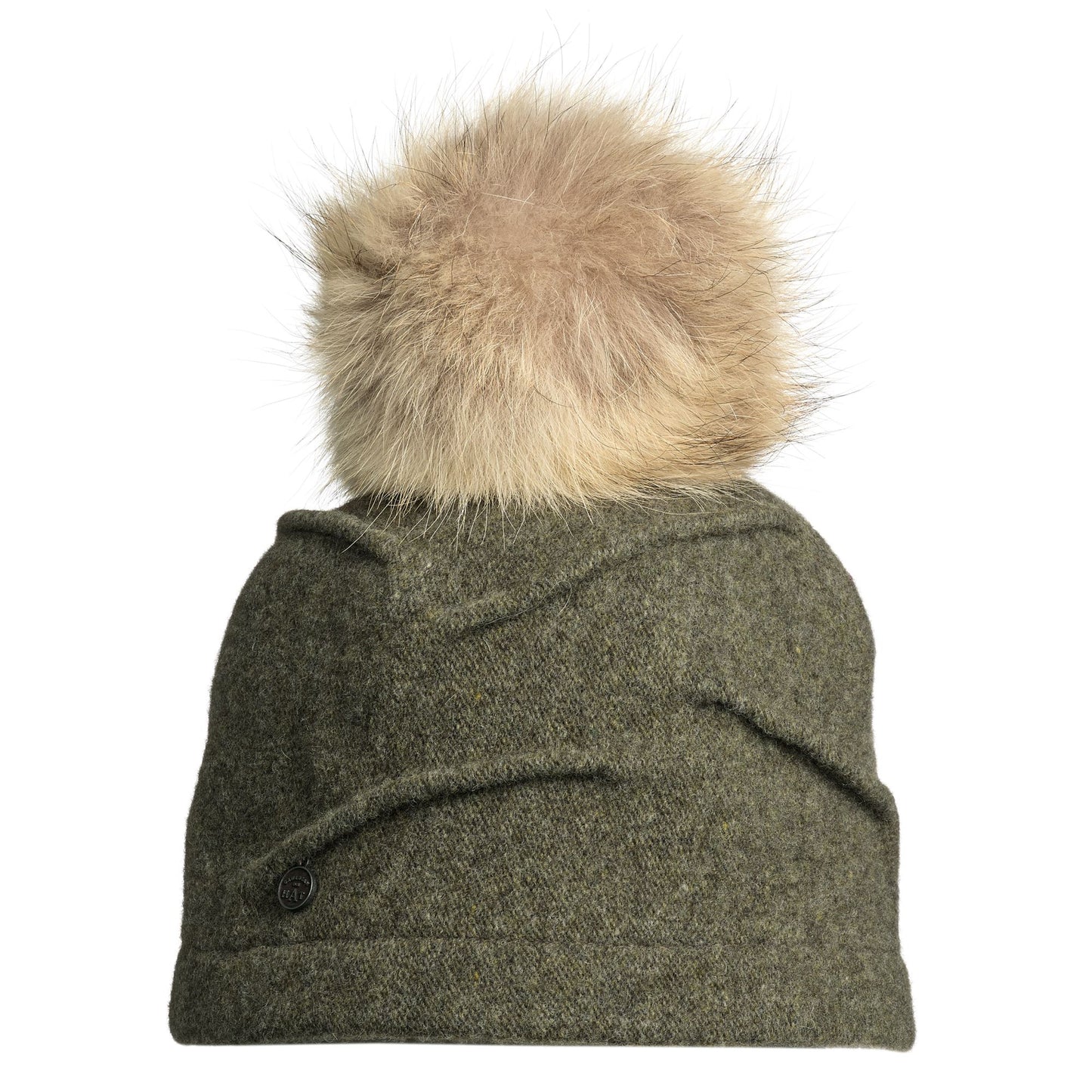 CLARETA - BONNET PLISSÉ ORMOS AVEC POMPON EN FOURRURE RECYCLÉE