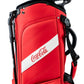Bold red golf bag featuring Coca-Cola branding, designed for style and functionality on the course.