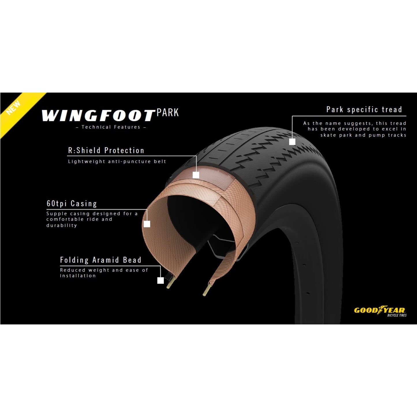 Goodyear pneu de vélo urbain Transit Tour S3 27.5x2.0 tringle noir réfléchissant