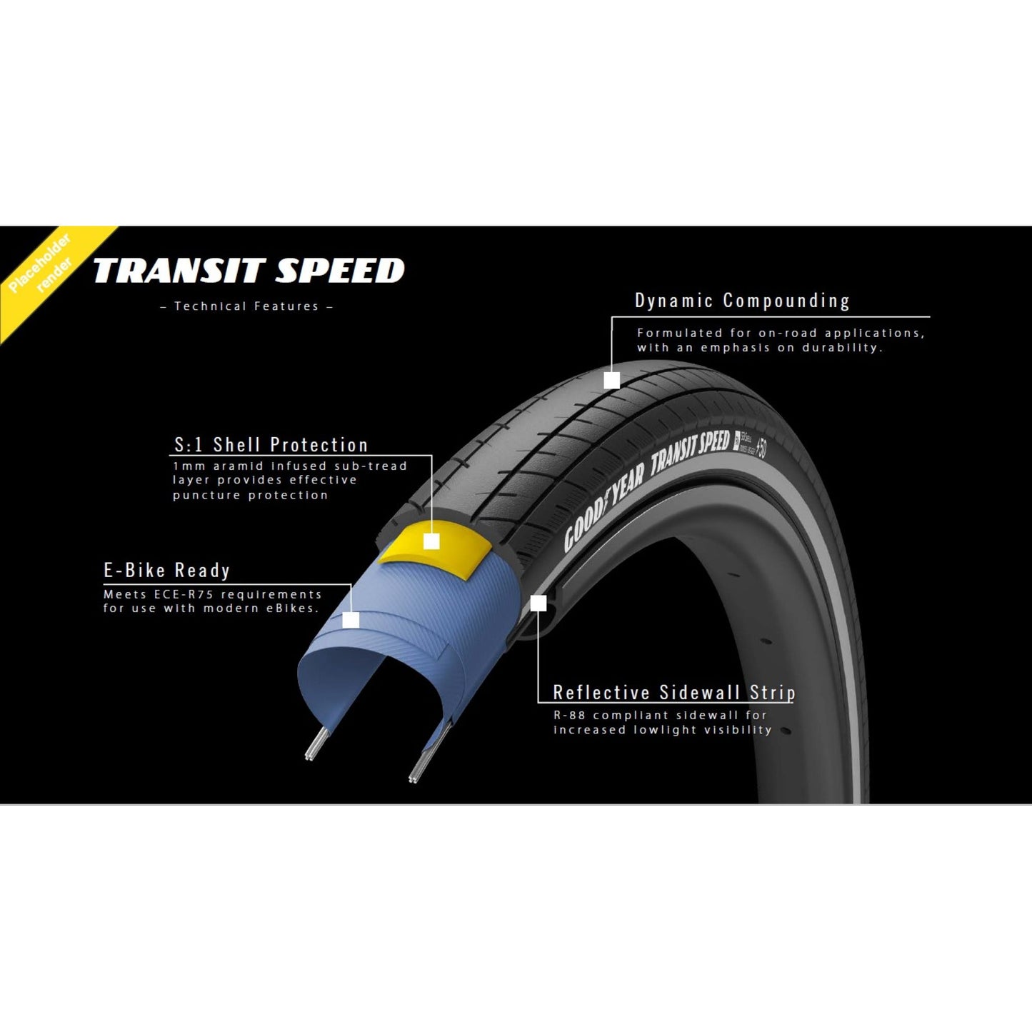 Goodyear pneu de vélo de route Eagle Sport type chambre à air 700x25 pliable noir