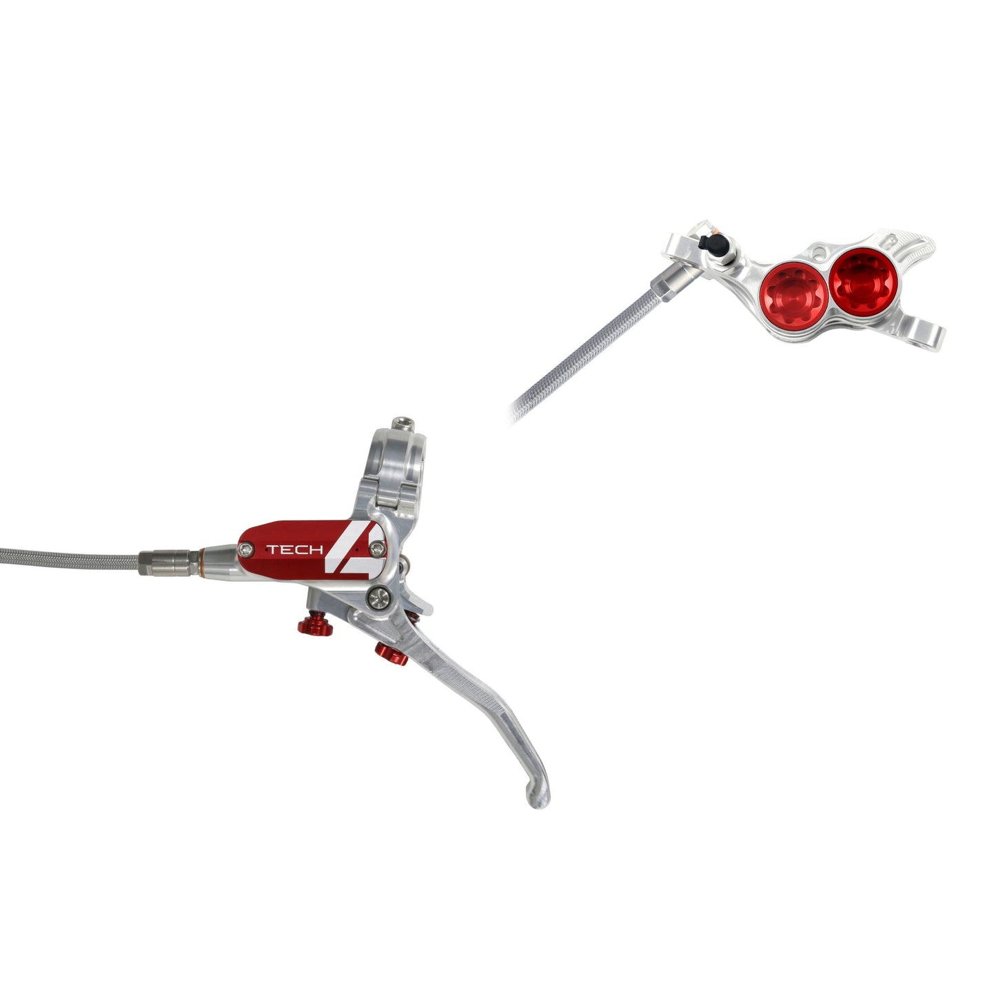 Hope - Frein Tech 4 E4 Tressé sans disque Argent/Rouge Main gauche