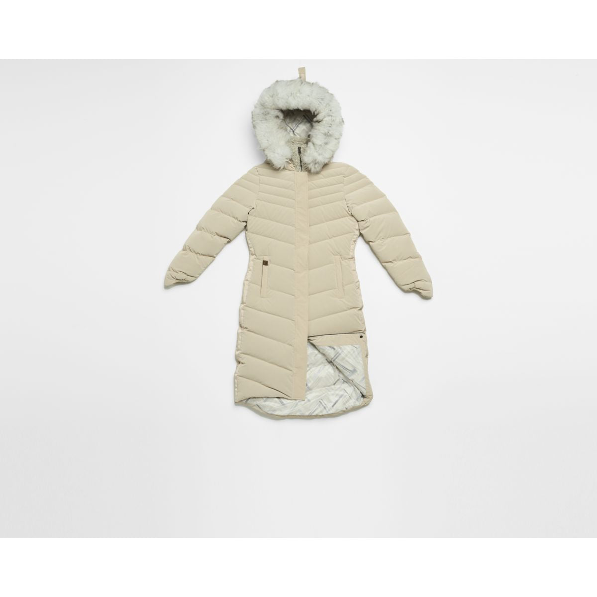 CANMORE F - LONG PUFFER COAT W UPCYCLED FUR TRIM
