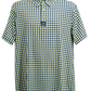 Houndstooth pattern polo shirt in lime green color displayed against a white background.