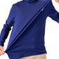 Navy performance golf hoodie being modeled, showcasing its lightweight fabric and comfortable fit for golfers.