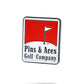 Red Pins ball marker with a sleek design, featuring the Pins logo prominently displayed in white. Ideal for golfers looking for a stylish and functional accessory.