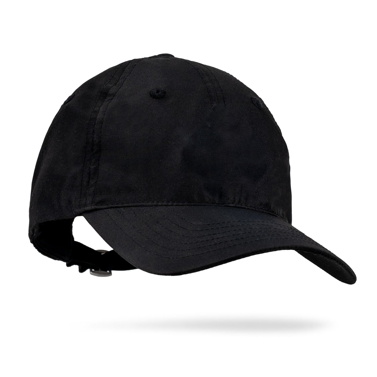 Black golf cap with adjustable strap, stylish and bold for golfers who want to stand out on the course.
