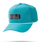 Perforated rope hat in baby blue with a textured design, featuring a classic style and decorative rope detailing.