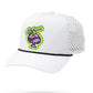 White perforated rope hat featuring a vibrant cocktail graphic, perfect for stylish golfers seeking a bold look.