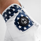 Premium golf glove featuring a navy blue design with white stars and a bold logo on the wrist for a stylish look on the course.