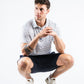 Black performance shorts designed for active wear, featuring a lightweight fabric and breathable construction.