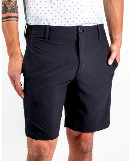 Black performance shorts designed for optimal comfort and athletic use.