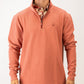 Terracotta waffle knit pullover with a quarter zip and logo, perfect for stylish comfort on the golf course.