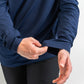 Navy performance golf hoodie featuring a comfortable fit and thumbhole cuffs for enhanced coverage during play.
