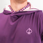 Performance golf hoodie in houndstooth raspberry featuring a stylish design and a logo, ideal for bold golfers.