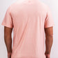 Men's coral polo shirt featuring a palm pattern, designed for comfort and style on the golf course.