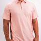 Men's coral polo shirt with a subtle palm pattern, designed for comfort and style on the golf course.