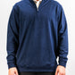 Men's Heathered Navy Player Preferred™ Pullover with a quarter-zip collar, worn over a white shirt, casual and comfortable.