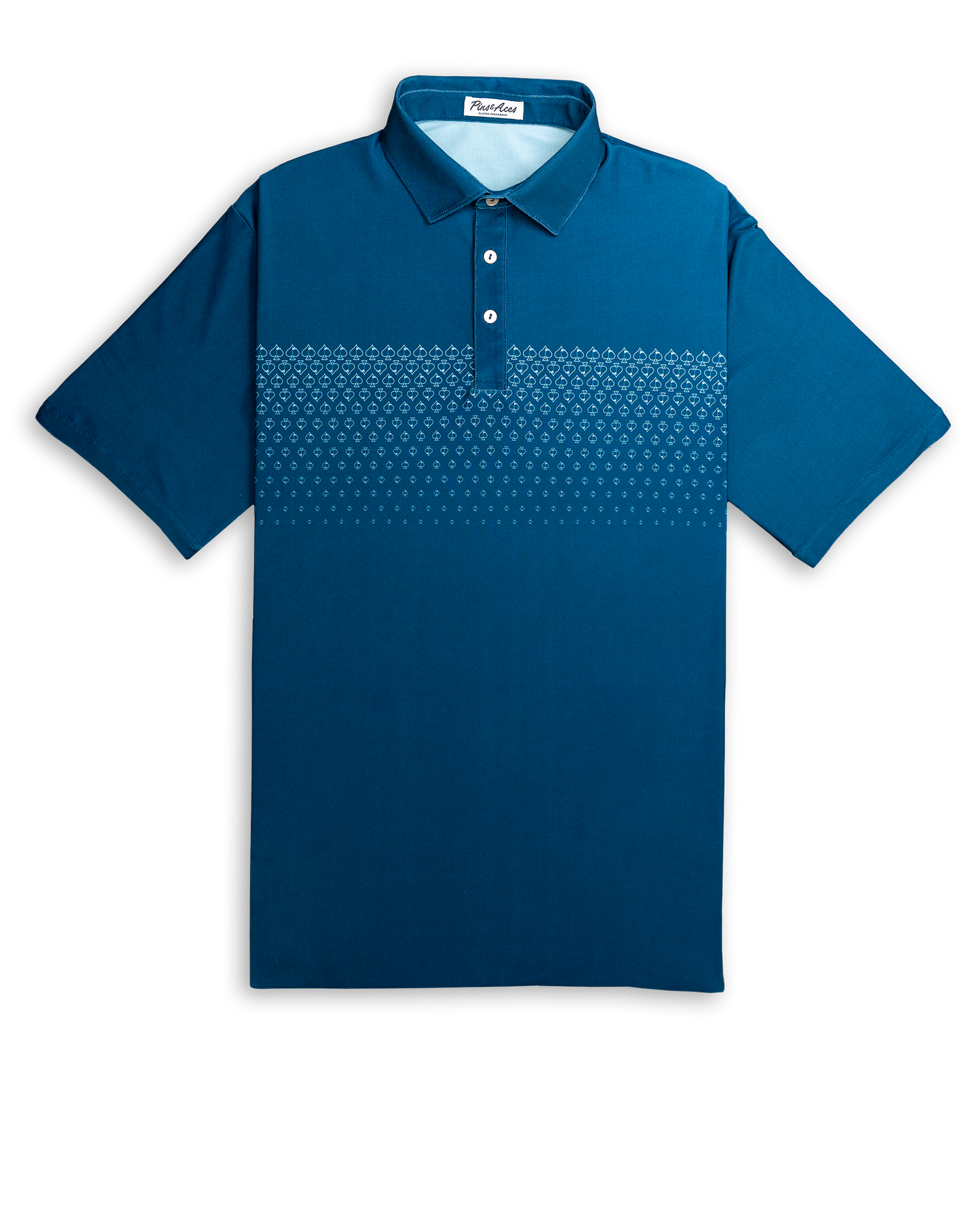 Player Preferred™ Polo in Spade Fade design, featuring a navy color scheme, short sleeves, and a modern fit.