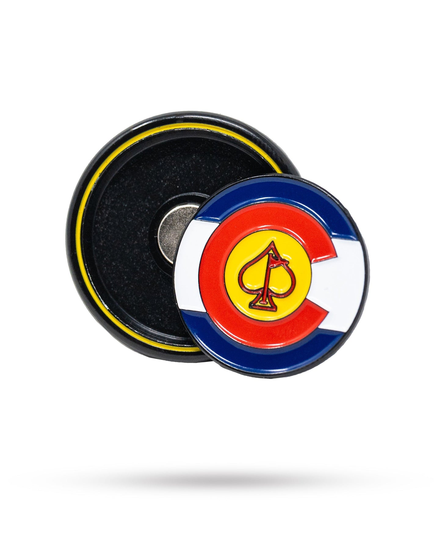 Pop Out Medallion Ball Marker featuring the Colorado state emblem, designed for golfers.