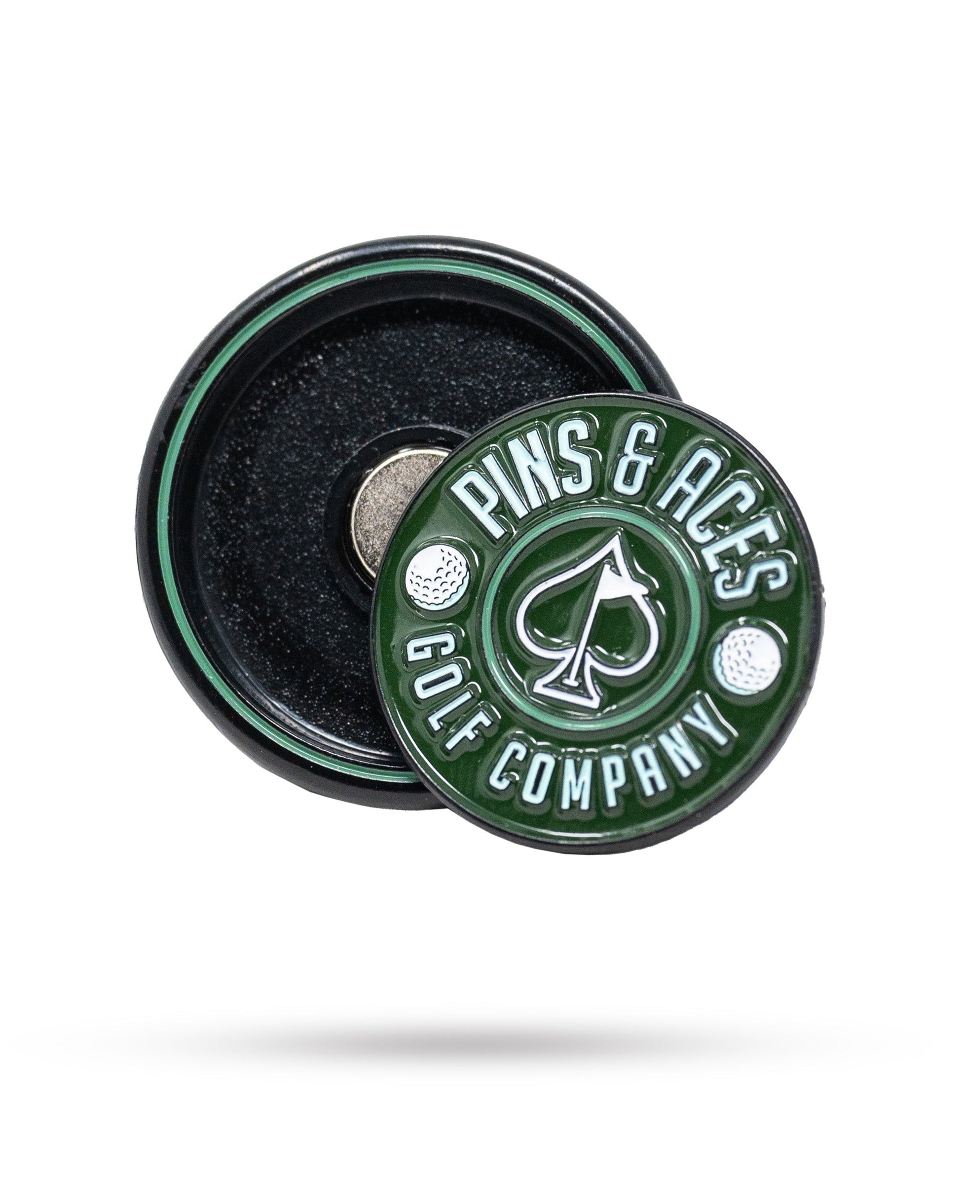 Green Pop Out Medallion Ball Marker, featuring a sleek design and vibrant color, ideal for marking golf balls on the green.