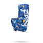 Blue Zippo blade putter cover with a colorful graphic design featuring animals, flames, and the Zippo logo.