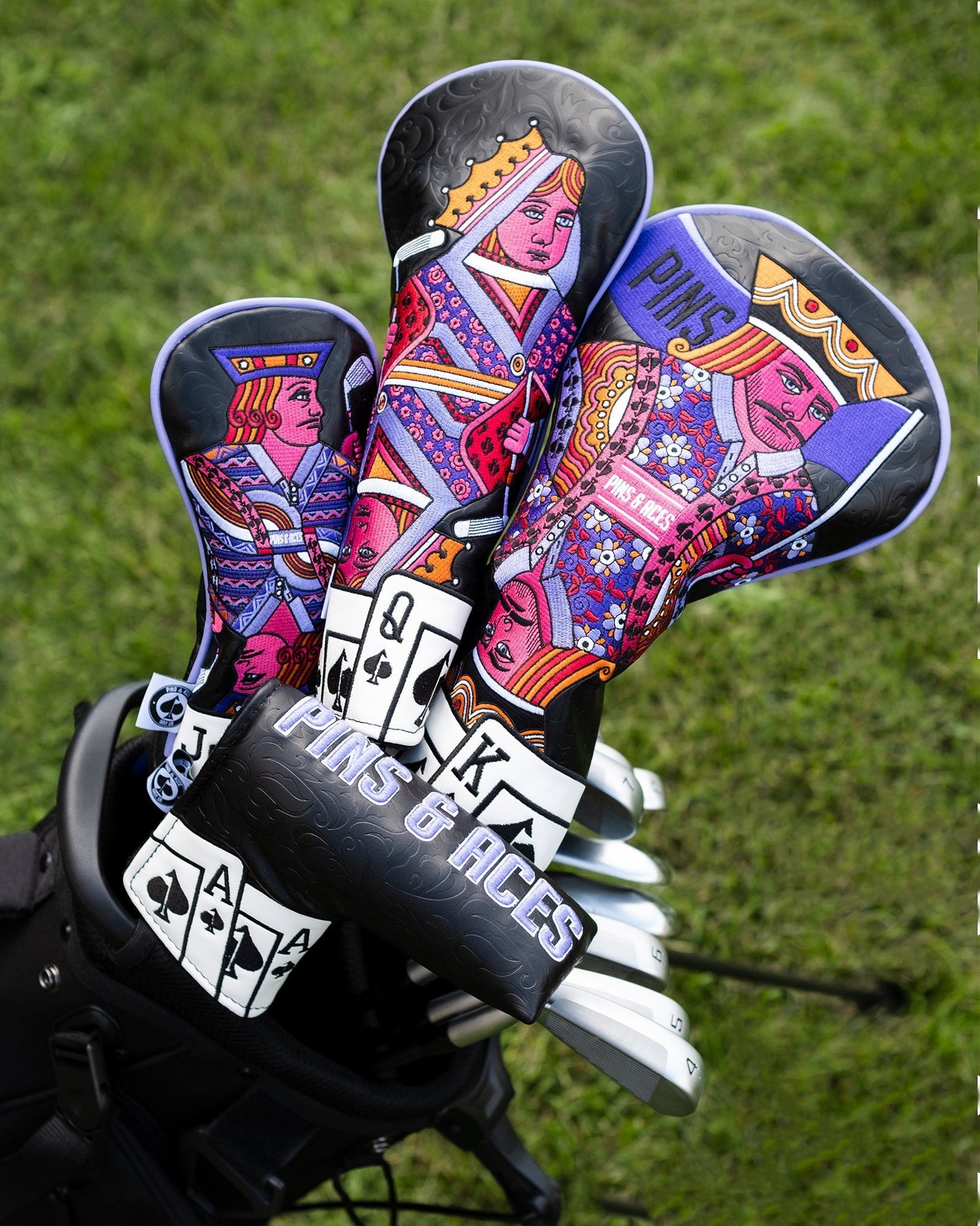 King of Spades driver cover featuring a bold black and white design with a regal king graphic, ideal for golf enthusiasts.