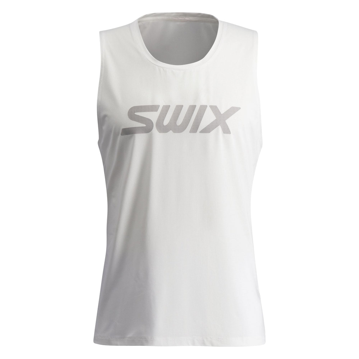 White sleeveless shirt with 'Swix' logo on a white background