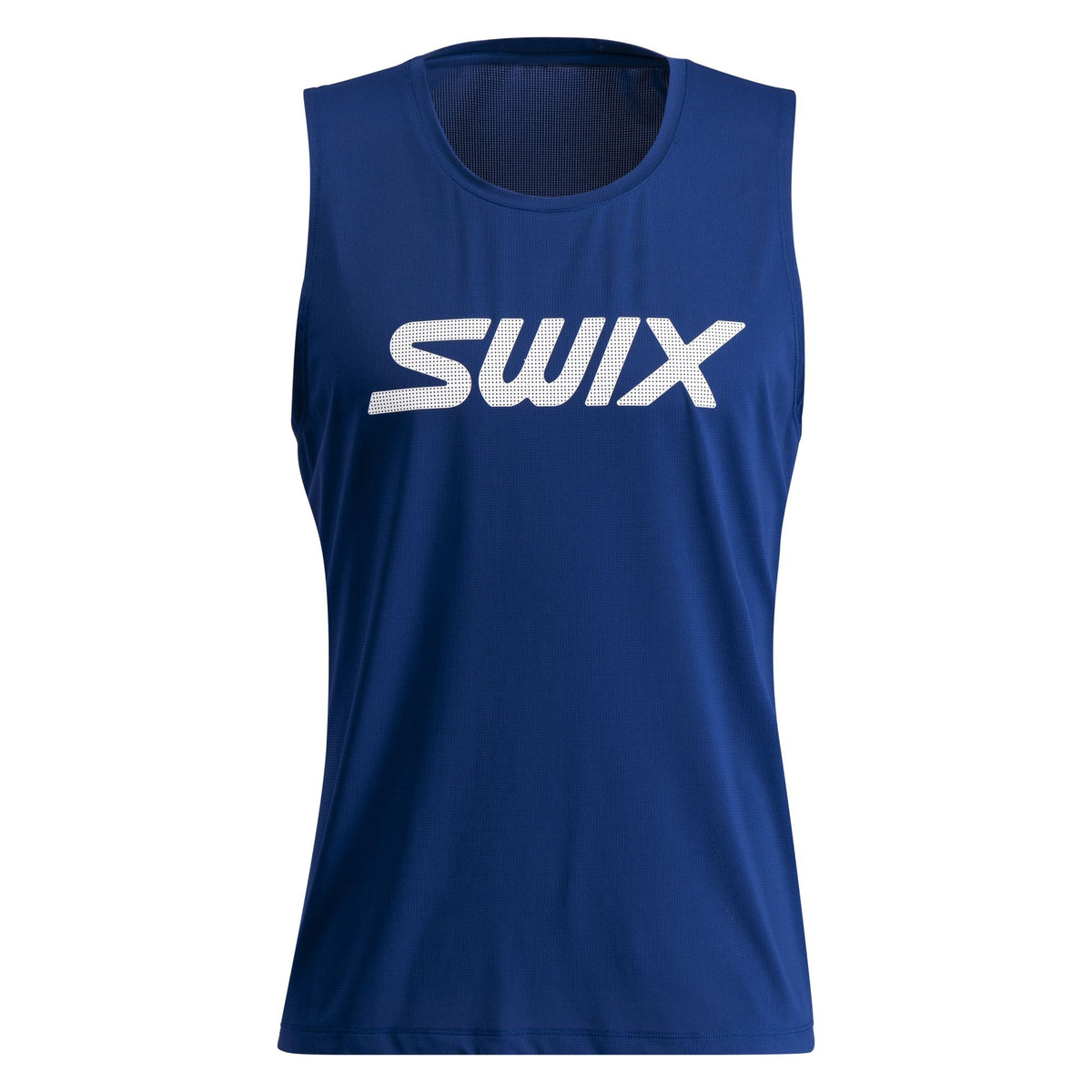 Blue sleeveless shirt with 'SWIX' logo on a white background