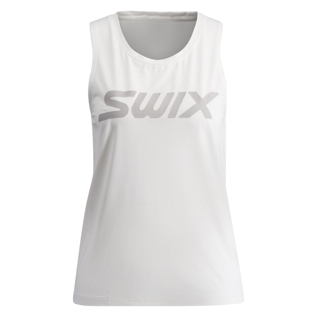 White sleeveless shirt with 'Swix' logo on a white background