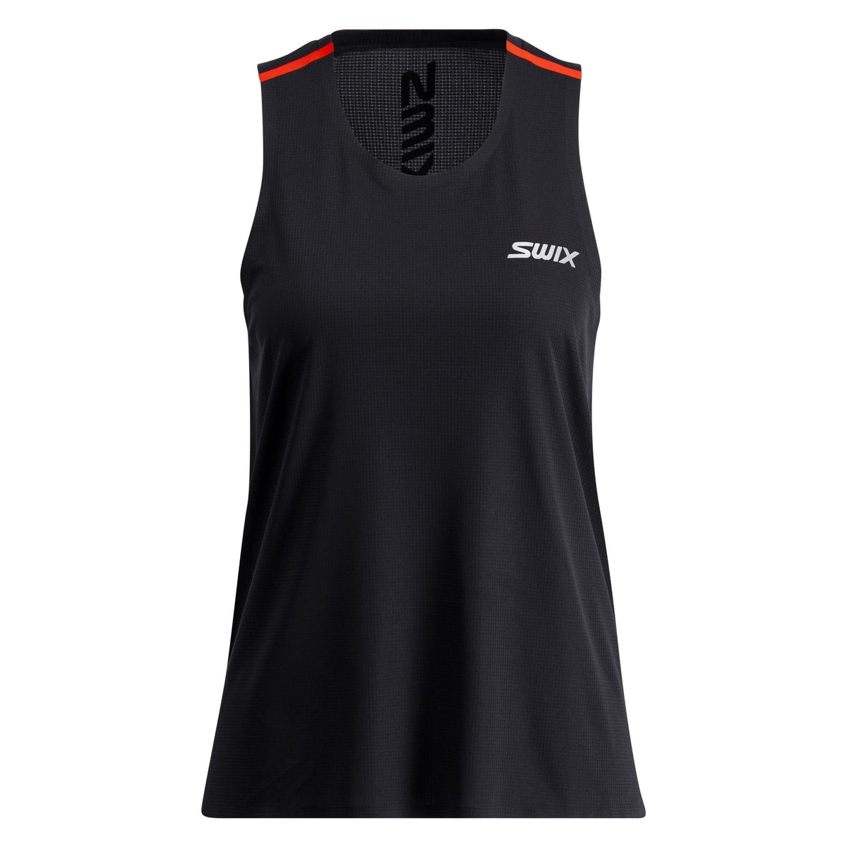 Black sleeveless athletic shirt with visible branding on a white background