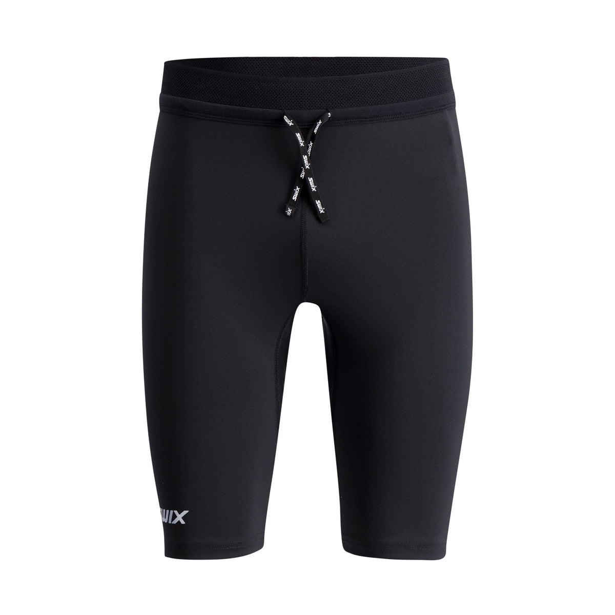 Black athletic shorts with a brand logo