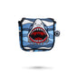 Shark Attack mallet cover featuring a vibrant shark design on a blue background.