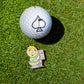 South Park Butters ball marker on a golf tee, featuring a colorful design of the character in a playful pose.