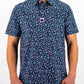 "Daisy Daze floral print dress with short sleeves and a cinched waist, featuring a vibrant daisy pattern on a light background."