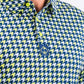 Houndstooth pattern fabric in lime green and black, showcasing a stylish design.